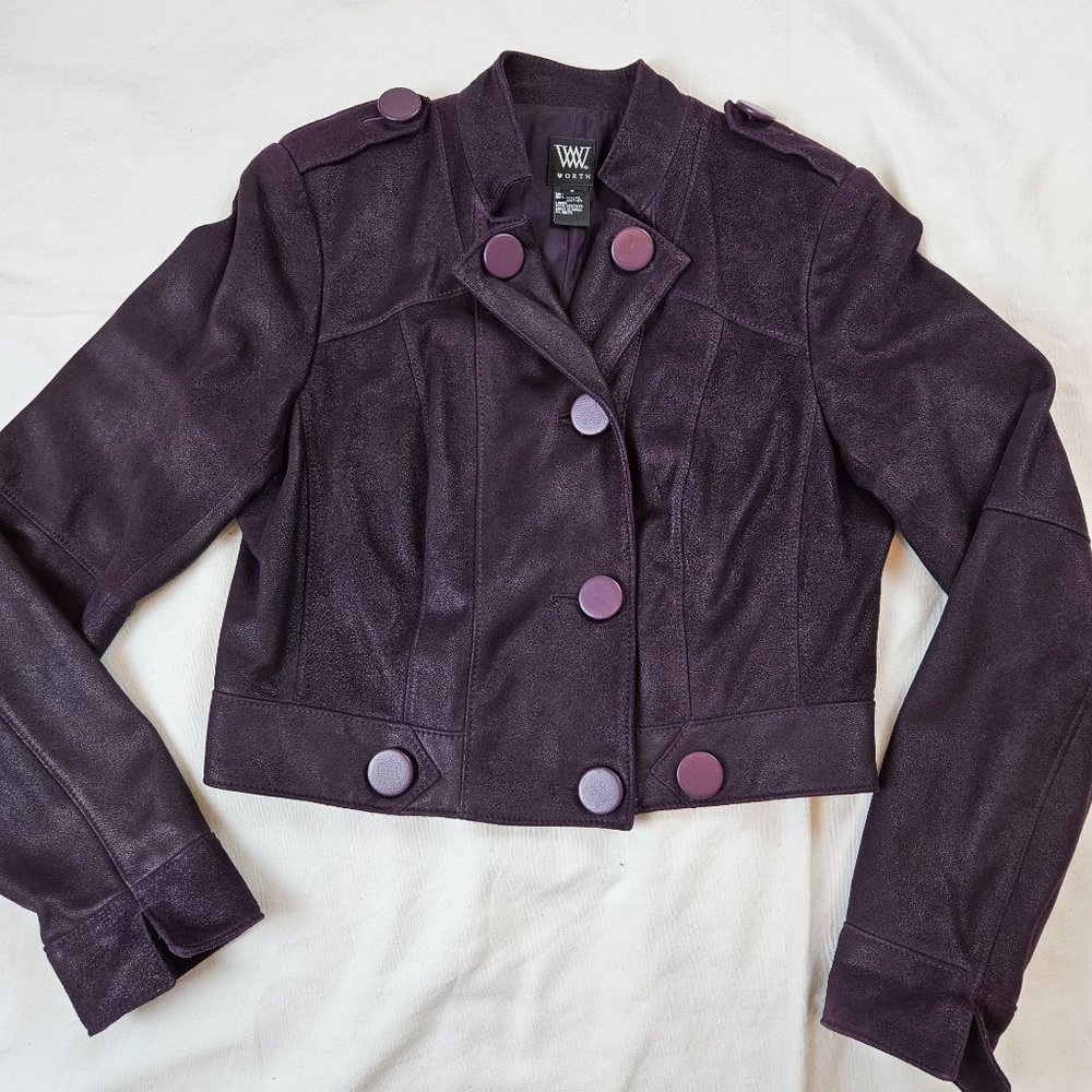 Eggplant Purple Leather Jacket From Worth, Size 6 Gem